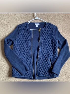 Charter Club Quilted Knit Zip sweater cardigan  Navy Blue - Size MP